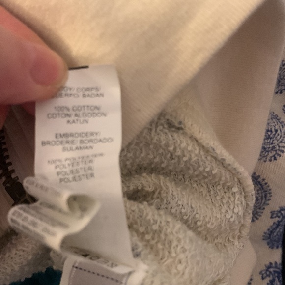 🍀 Lucky Brand Terry Sweater Chinese blue & red vase print 100% Cotton hoodie - Picture 7 of 7